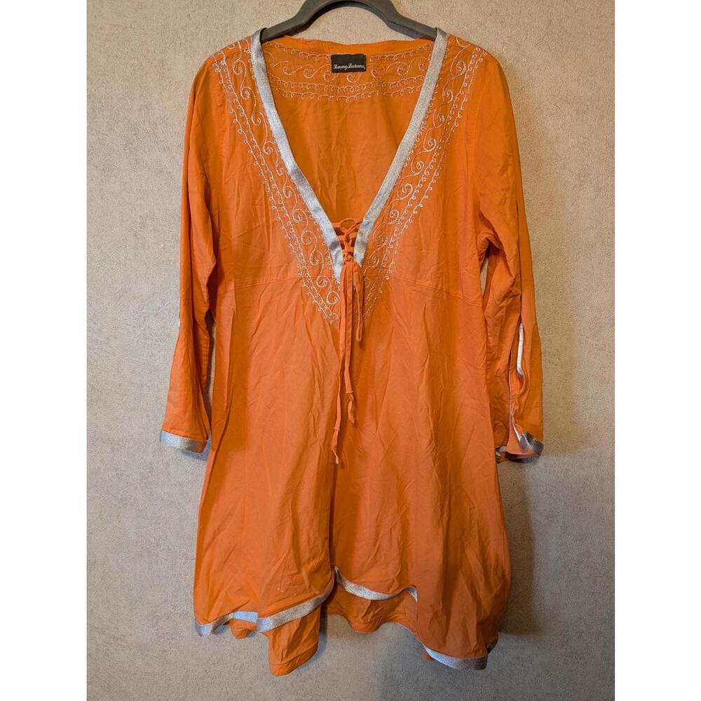 TOMMY BAHAMA bright orange kaftan style cotton swim coverup sz M